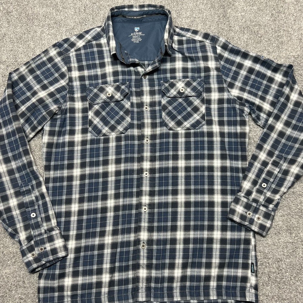 Kuhl Shirt Mens Small Blue Plaid Flannel Button Front Long Sleeve Outdoor Casual